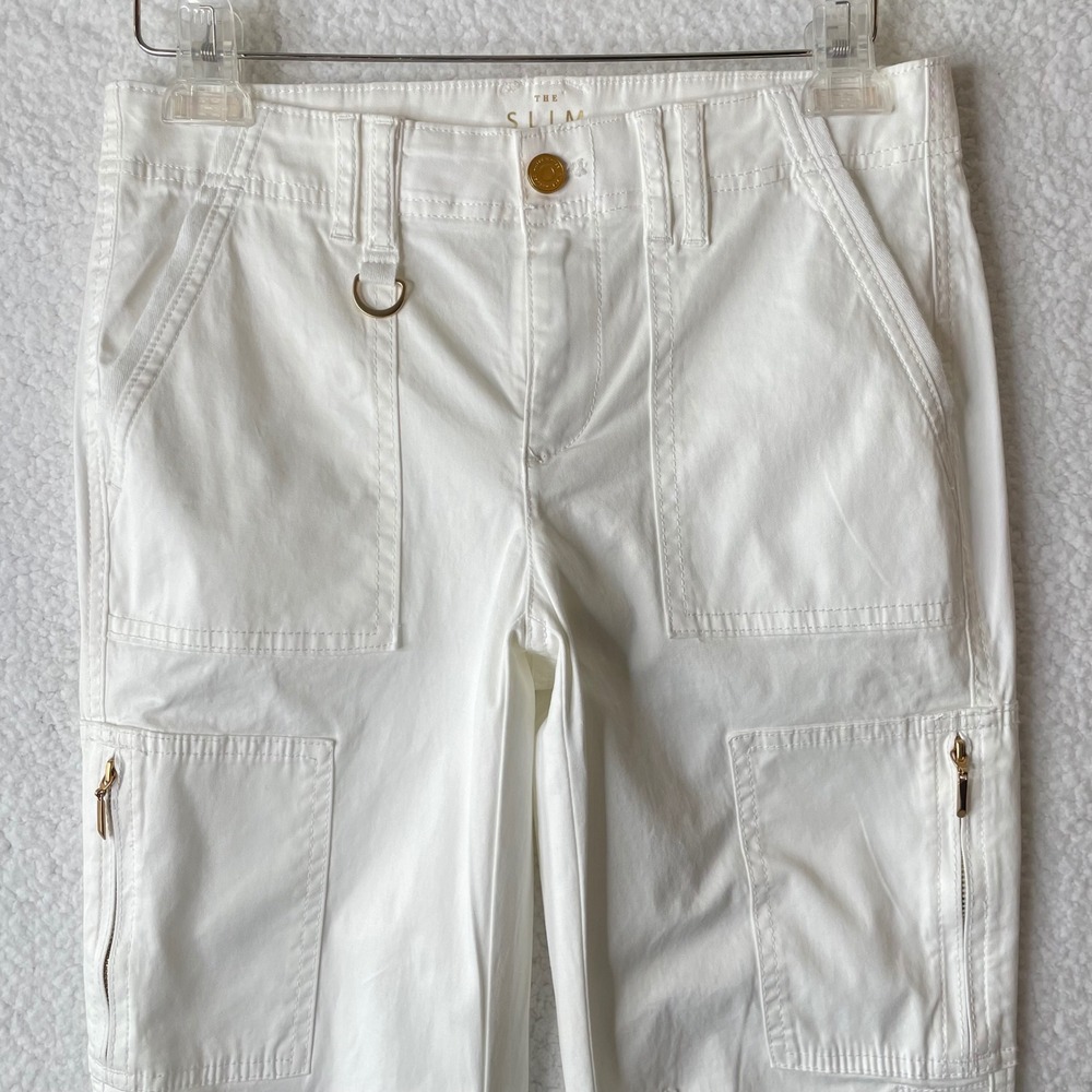 White House Black Market The Slim Crop White Cargo Pants Gold Hardware Size 2